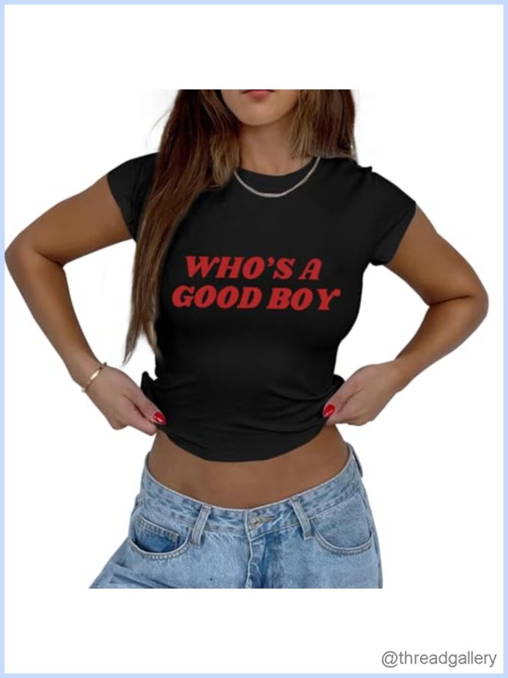 Funny Y2k Cropped Tee Who's A Good Boy Graphic Slim Fit Baby Tee
